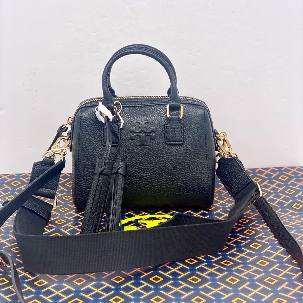 Tory Burch Thea Mini Web Satchel Black - Picture 2 of 13